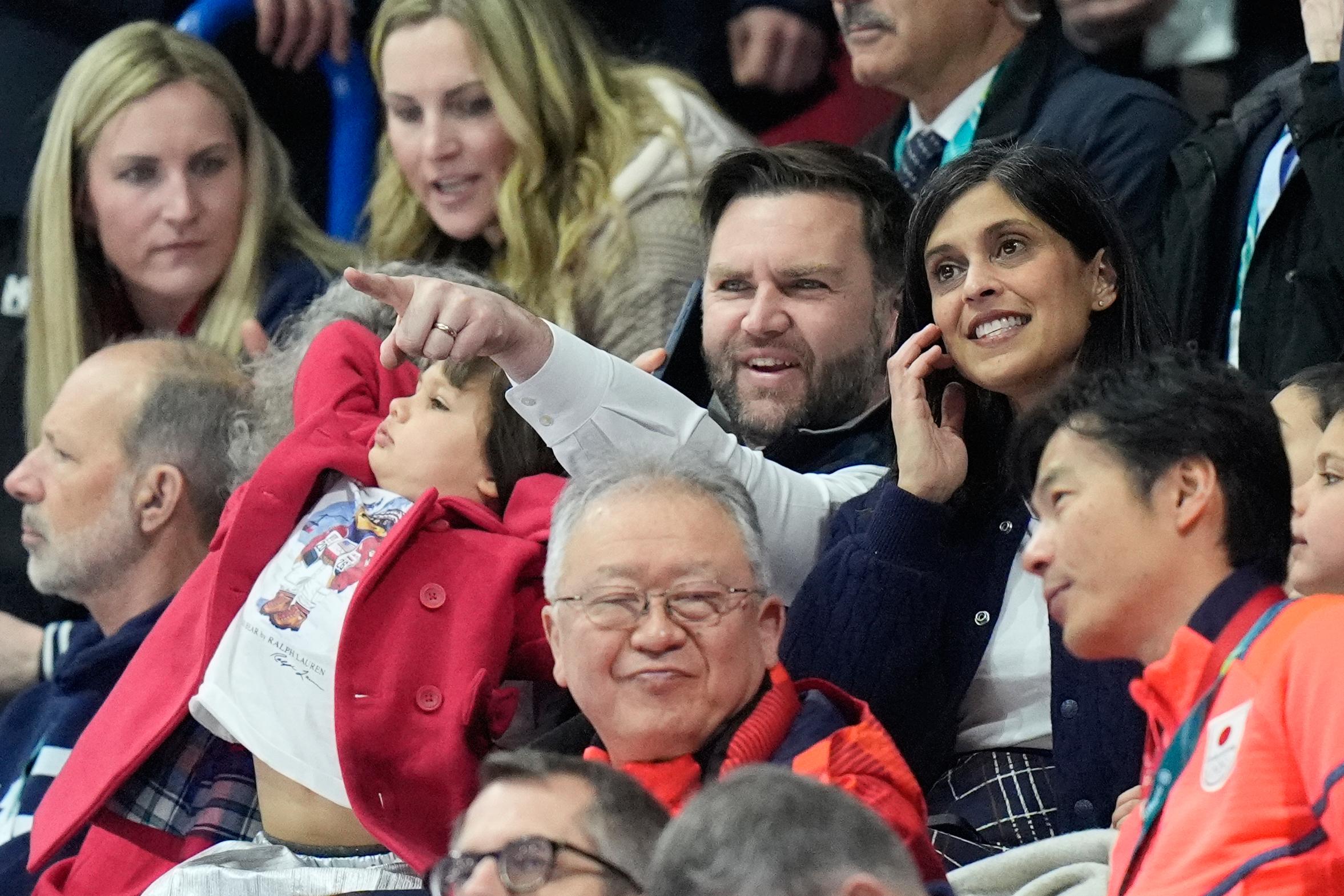 Vice President JD Vance, center, and his wife Usha Vance...
